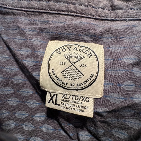 VOYAGER Shirt Mens XL Gray Geometric Print Short Sleeve Button Up  Cotton Adult - Picture 3 of 9